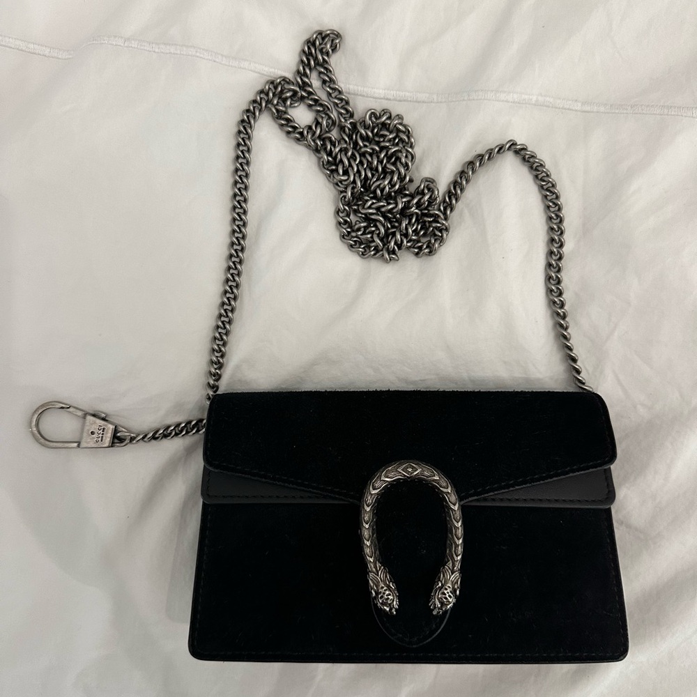 GUCCI DIONYSUS LEATHER & SUEDE SUPER MINI BAG BLACK